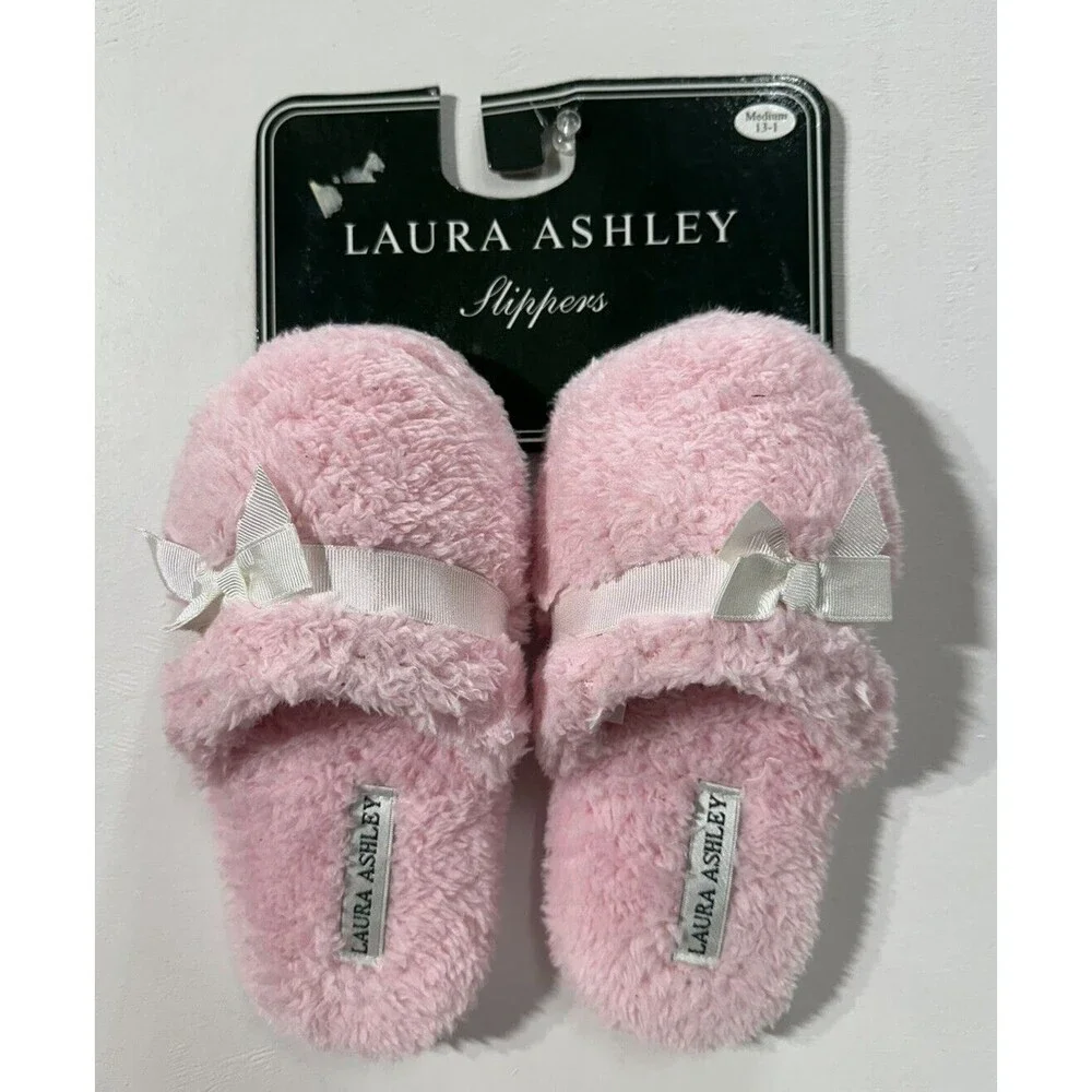Laura Ashley girl's size 1-13 medium pink slip on slippers with bow